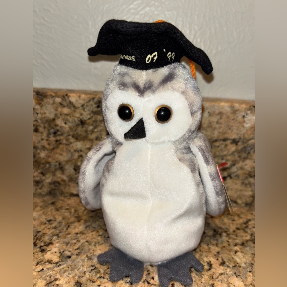 June 4 1999 Ty Original Beanie Babies WISER Graduation Owl (7 inches) w/Tags